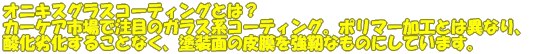 �I�j�L�X�O���X�R�[�e�B���O�Ƃ́H �J�[�P�A�s��Œ��ڂ̃K���X�n�R�[�e�B���O�B�|���}�[���H�Ƃ͈قȂ�A �_���򉻂��邱�ƂȂ��A�h���ʂ̔疌�����x�Ȃ��̂ɂ��Ă��܂��B